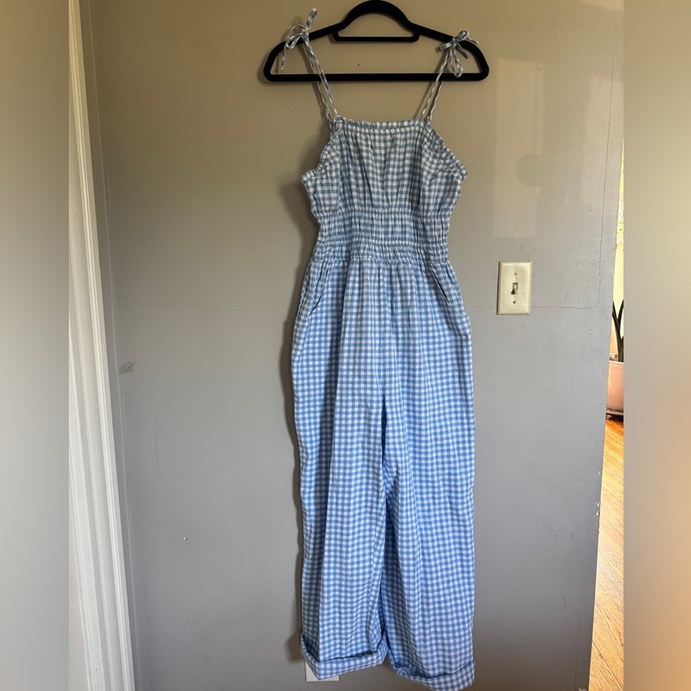 Blue and white gingham picnic jumpsuit size medium